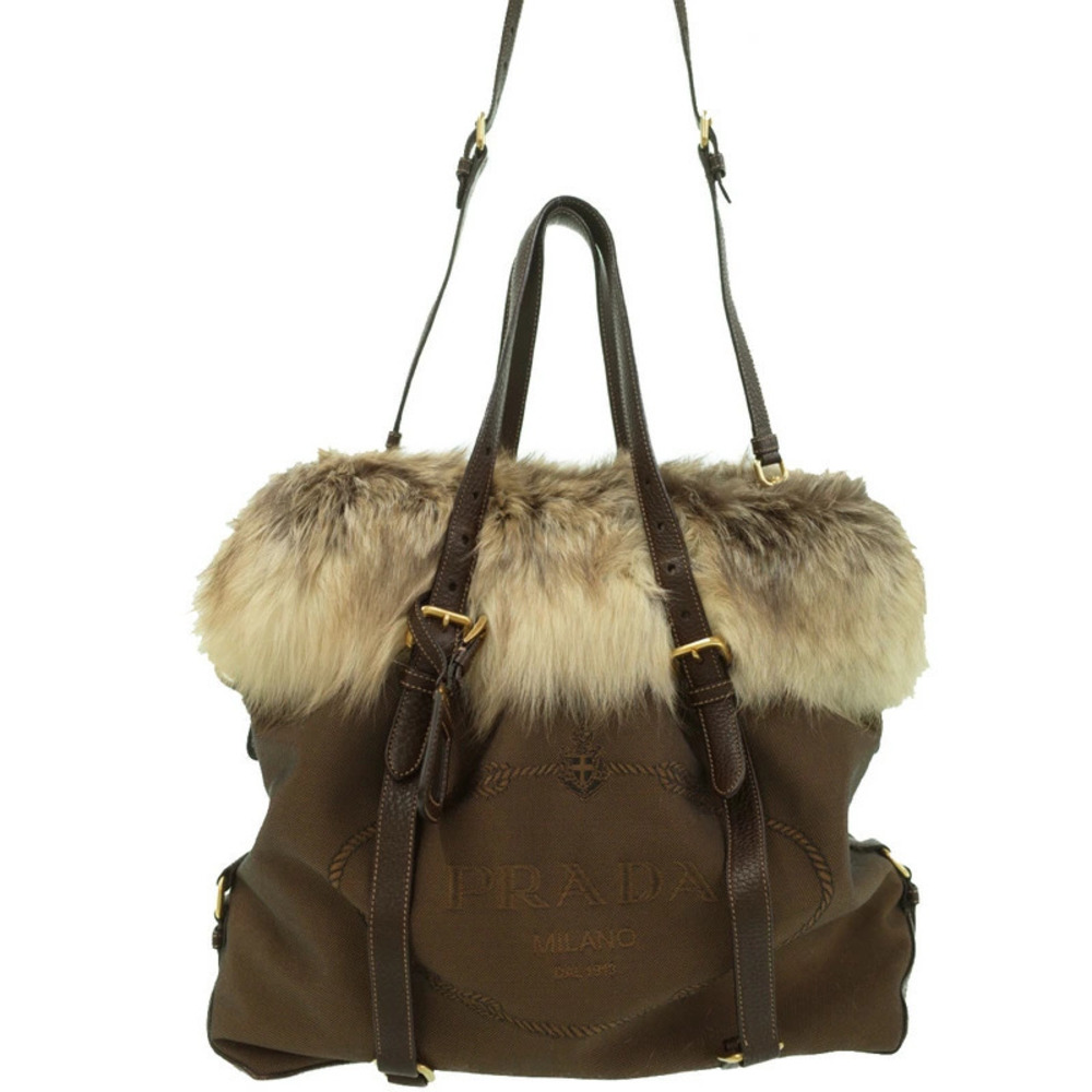 Prada Fur trimmed tote bag